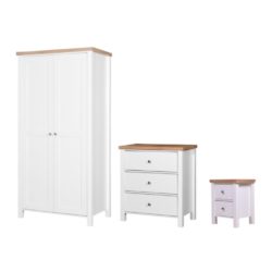 Classic White Bedroom Set with Double Wardrobe, Chest of Drawers and Bedside Table