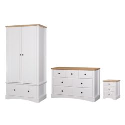 Classic White Bedroom Set with Wardrobe, Large Chest of Drawers & Bedside