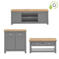 Grey Living Room Set with Large TV Cabinet, Small Sideboard & Coffee Table