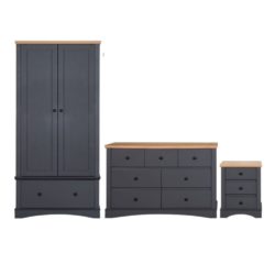Dark Grey Bedroom Set with Double Wardrobe, Large Chest of Drawers and Bedside