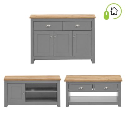 Harbour Grey Living Room Set with TV Stand, Large Sideboard & Coffee Table