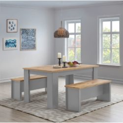 Grey Dining Set with Dining Table and 2 Benches with Wooden Tops - Choice of Size