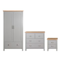 Light Grey Bedroom Set with Double Wardrobe, Chest of Drawers & Bedside