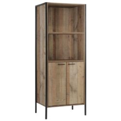 Shona Industrial Style Wooden Display Cabinet with Cupboard in Rustic Oak Finish