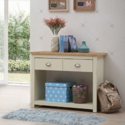Cream Console Table with Wooden Top and Drawers
