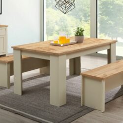 Cream Dining Table with Wooden Top - Choice of Sizes
