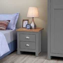 Harbour Grey Bedside Table with Wooden Top & Drawers