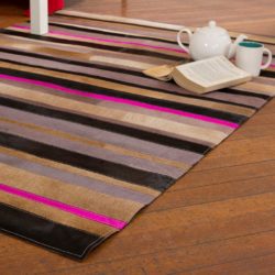 Cowhide Pink, Brown & Black Striped Patchwork Rug