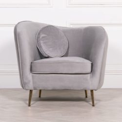 Luxury Pale Grey Velvet Lounge Chair with Matching Cushion