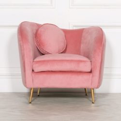 Luxury Flamingo Pink Velvet Lounge Chair with Matching Cushion