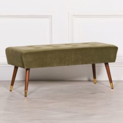 Luxury Olive Green Velvet Bench Seat with Button Detail