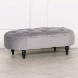 Large Smoke Grey Luxury Velvet Bench Seat with Button Detail