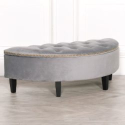 Luxury Half Moon Smoke Grey Velvet Bench Seat with Storage