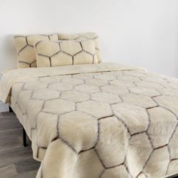 Luxury Cream Cashmere Wool Bedspread with Hexagon Pattern