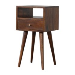 Petite Wooden Chestnut Bedside Table with Drawer