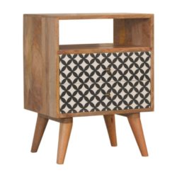 Kitty Wooden Retro Bedside Cabinet with Drawers, Open Slot & Black and White Design