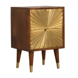 Nanette Wood and Gold Bedside Cabinet or Lamp Table with 2 Drawers