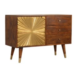 Nanette Gold Sideboard with 3 Drawers & Chestnut Wood Finish