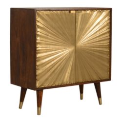 Nanette Gold Cupboard Cabinet with a Chestnut Wood Finish