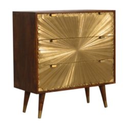 Nanette Gold Chest of Drawers with a Chestnut Wood Finish