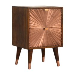 Nanette Wood & Copper Bedside Table Lamp Table with 2 Drawers & Chestnut Finish