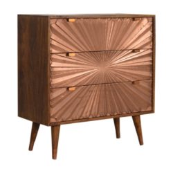 Nanette Wood and Copper Chest of Drawers with a Chestnut Wood Finish