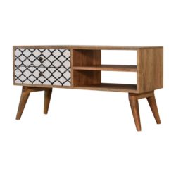Suzanne Modern Wooden TV Cabinet with 2 White & Black Patterned Drawers