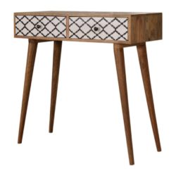 Suzanne Modern Wooden Console Table with 2 White & Black Patterned Drawers