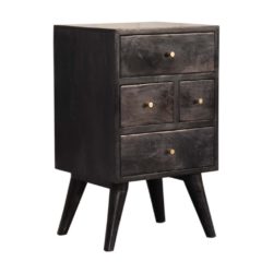 Vintage Black Wooden Bedside Table with Drawers