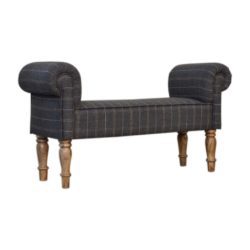 Wilbur Grey Tweed Bench Seat with Turned Wooden Legs