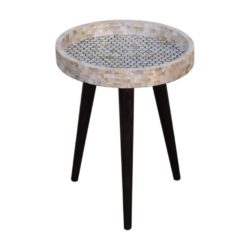 Round Side Table with Mother of Pearl Shell Mosaic Design