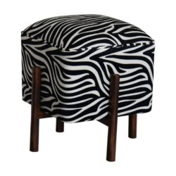 Square Velvet Zebra Print Footstool with Solid Wood Legs