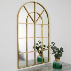 Large Window Arched Wall Mirror with Gold Frame