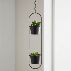 Double Hanging Black Metal Plant Pot