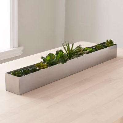 Long Table Centrepiece Indoor Planter in Silver Aluminium