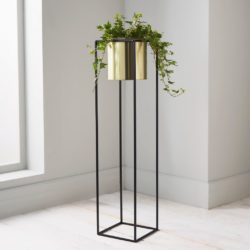 Contemporary Gold Metal Plant Holder with Stand