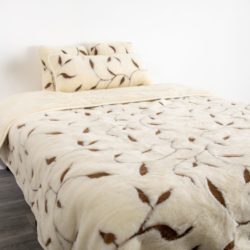 Luxury Merino Wool Cream Bedspread with Brown Leaf Pattern - Choice of Sizes