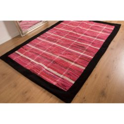 Vibrant Pink Rug with Check Pattern & Black Suede Trim