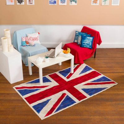 Cowhide Red, Blue & White Union Jack Patchwork Rug
