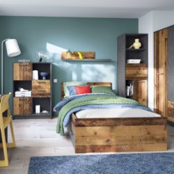 Bebington Dark Wooden Bed in Rustic Industrial Style - Choice of Sizes