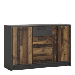 Bebington Modern Dark Wooden Sideboard with Drawers in Rustic Industrial Style