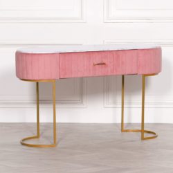 Marshmallow Pink Velvet Dressing Table with White Marble Top