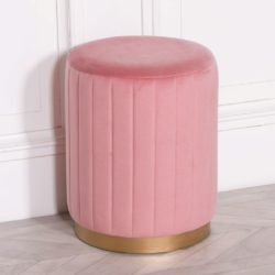 Round Marshmallow Pink Velvet Stool with Gold Base