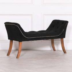 Boudoir Black Velvet Bench Seat with Wooden Legs