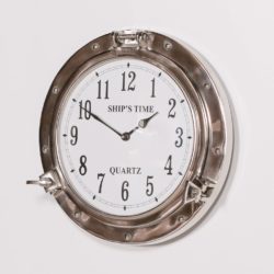 Port Hole Style Silver Ships Wall Clock