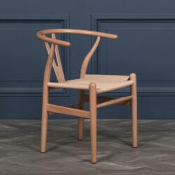 Contemporary Wooden Dining Chair with Weave Seat in Light Wood
