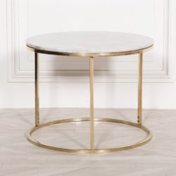 Luxury Round Solid Marble Side Table with Gold Base