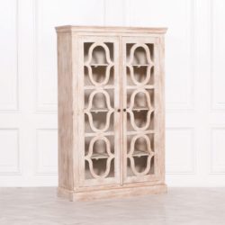 Ornate Solid Wood Display Cabinet Unit in a Pale Wood Rustic Finish
