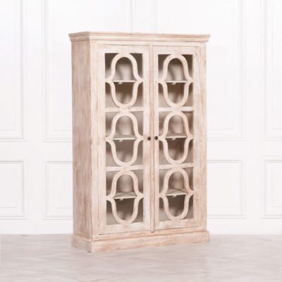 Ornate Solid Wood Display Cabinet Unit in a Pale Wood Rustic Finish