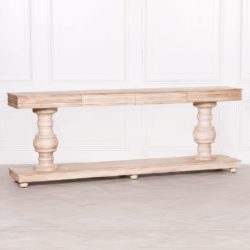 Large Solid Wood Vintage Style Chunky Console Table with Drawers